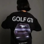 Oversize Baskılı Tişört – Golf GTI Retro Araba Desenli, Ön - Arka Dijital Baskı, Sokak Modası Stil - Siyah