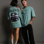 Oversize Baskılı Tişört – Golf GTI Retro Araba Desenli, Ön - Arka Dijital Baskı, Sokak Modası Stil - Mint Yeşili