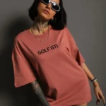 Oversize Baskılı Tişört – Golf GTI Retro Araba Desenli, Ön - Arka Dijital Baskı, Sokak Modası Stil- Gül Kurusu