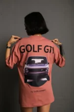 Oversize Baskılı Tişört – Golf GTI Retro Araba Desenli, Ön - Arka Dijital Baskı, Sokak Modası Stil- Gül Kurusu - Görsel 4