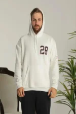 Erkek Oversize Üç İplik Kapüşonlu Sweatshirt –Sırt Ve Ön Baskılı, Kanguru Cepli, Rahat Kalıp Maskot Desenli Model - Siyah Beyaz - Görsel 2