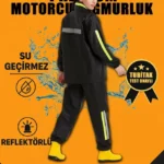 Premium Motorcu Kurye Yağmurluk Takım Su Geçirmez PVC Kumaş Reflektörlü TÜBİTAK Onaylı - Siyah