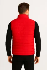 Erkek Şişme Fermuarlı Yelek Su Itici Kapitone Astarlı Kumaş Cepli Hafif Kışlık Spor Rahat Kalıp - Kırmızı - Görsel 4
