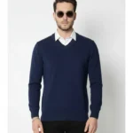 Erkek V Yaka Triko Kazak Yumuşak Dokulu Pamuklu Ince Dokuma, Uzun Kollu Rahat Regular Kalıp - Lacivert