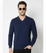 Erkek V Yaka Triko Kazak Yumuşak Dokulu Pamuklu Ince Dokuma, Uzun Kollu Rahat Regular Kalıp - Lacivert - Görsel 3