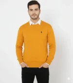 Erkek Bisiklet Yaka Nakış Işlemeli Triko Kazak Yumuşak Dokulu Pamuklu Ince Dokuma, Uzun Kollu Rahat Regular Kalıp - Turuncu - Görsel 3