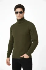 Tam Boğazlı Balıkcı Yaka Triko Kazak Yumuşak Dokulu Pamuklu Ince Dokuma, Uzun Kollu Rahat Regular Kalıp - Haki - Görsel 3