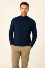 Erkek Yarım Boğaz Triko Kazak Yumuşak Dokulu Pamuklu Ince Dokuma, Uzun Kollu Rahat Regular Kalıp - Lacivert - Görsel 3