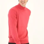 Erkek Yarım Boğaz Triko Kazak Yumuşak Dokulu Pamuklu Ince Dokuma, Uzun Kollu Rahat Regular Kalıp - Pembe