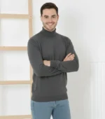 Erkek Yarım Boğaz Triko Kazak Yumuşak Dokulu Pamuklu Ince Dokuma, Uzun Kollu Rahat Regular Kalıp - Füme - Görsel 3