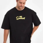 Erkek Sırt Baskılı Bisiklet Yaka Oversize T-shirt - Siyah
