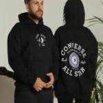 Erkek Sırt Baskılı Oversize Üç İplik Kapüşonlu Hoodie Sweatshirt - Siyah