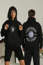 Erkek Sırt Baskılı Oversize Üç İplik Kapüşonlu Hoodie Sweatshirt - Siyah - Görsel 4