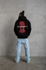 Erkek Maske Baskılı Kapüşonlu Sweat - Siyah - Görsel 4