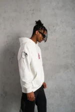 Erkek Maske Baskılı Kapüşonlu Sweat - Beyaz - Görsel 2