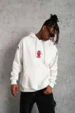 Erkek Maske Baskılı Kapüşonlu Sweat - Beyaz - Görsel 3