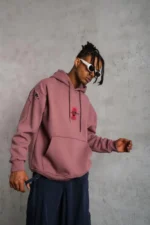 Erkek Maske Baskılı Kapüşonlu Sweat - Gül Kurusu - Görsel 3