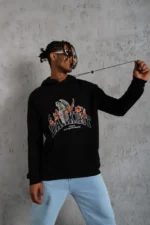 Erkek DANKES Baskılı Kapüşonlu Sweat - Siyah - Görsel 2