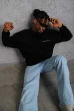 Erkek Baskılı Sweat - Siyah - Görsel 2