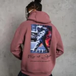 Erkek Astronot Baskılı Kapüşonlu Sweat - Gül Kurusu