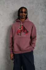 Erkek Eldiven Baskılı Kapüşonlu Sweat - Gül Kurusu - Görsel 2