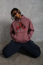 Erkek Eldiven Baskılı Kapüşonlu Sweat - Gül Kurusu - Görsel 3