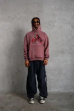 Erkek Eldiven Baskılı Kapüşonlu Sweat - Gül Kurusu - Görsel 4