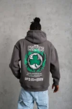 Erkek Baskılı Kapüşonlu Ve Kordon İpli Sweat - Gri