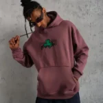 Erkek Baskılı Kapüşonlu Ve Kordon İpli Sweat - Gül Kurusu