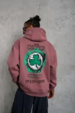 Erkek Baskılı Kapüşonlu Ve Kordon İpli Sweat - Gül Kurusu - Görsel 2