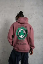 Erkek Baskılı Kapüşonlu Ve Kordon İpli Sweat - Gül Kurusu - Görsel 3