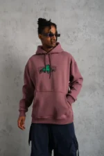 Erkek Baskılı Kapüşonlu Ve Kordon İpli Sweat - Gül Kurusu - Görsel 4