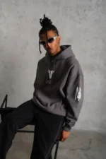 Erkek Baskılı Kapüşonlu Sweat - Gri - Görsel 2