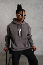 Erkek Baskılı Kapüşonlu Sweat - Gri - Görsel 4