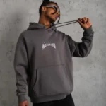 Erkek Baskılı Kapüşonlu Ve Kanguru Cepli Sweat- Gri