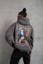 Erkek Baskılı Kapüşonlu Ve Kanguru Cepli Sweat- Gri - Görsel 3