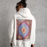 Erkek Kilim Desen Kapüşonlu Sweat- Beyaz