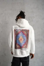 Erkek Kilim Desen Kapüşonlu Sweat- Beyaz - Görsel 3