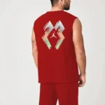 Erkek Sırt Baskılı Sıfır Kol İkili Şort Takım - Kırmızı