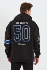 Erkek Baskılı Kapşonlu Üç Iplik Oversize Sweatshirt - Siyah