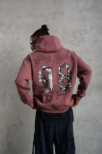 Erkek 98 Baskılı Kapşonlu Sweat - Gül Kurusu - Görsel 4