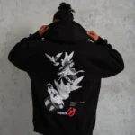 Erkek Şapkalı Güvercin Baskılı Kapşonlu Sweat - Siyah