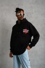 Erkek Şapkalı Güvercin Baskılı Kapşonlu Sweat - Siyah - Görsel 3