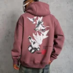 Erkek Şapkalı Güvercin Baskılı Kapşonlu Sweat - Gül Kurusu