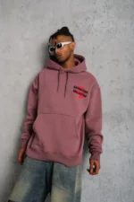 Erkek Şapkalı Güvercin Baskılı Kapşonlu Sweat - Gül Kurusu - Görsel 2