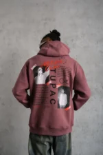 Erkek Ön Arka Baskılı Kapşonlu Sweat - Gül Kurusu - Görsel 4