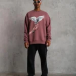 Erkek Güvercin Baskılı Sweatshirt - Gül Kurusu