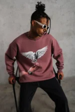 Erkek Güvercin Baskılı Sweatshirt - Gül Kurusu - Görsel 2