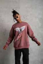 Erkek Güvercin Baskılı Sweatshirt - Gül Kurusu - Görsel 4