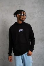 Erkek Baskılı Oversize Üç İplik Kapüşonlu Sweatshirt - Siyah - Görsel 3